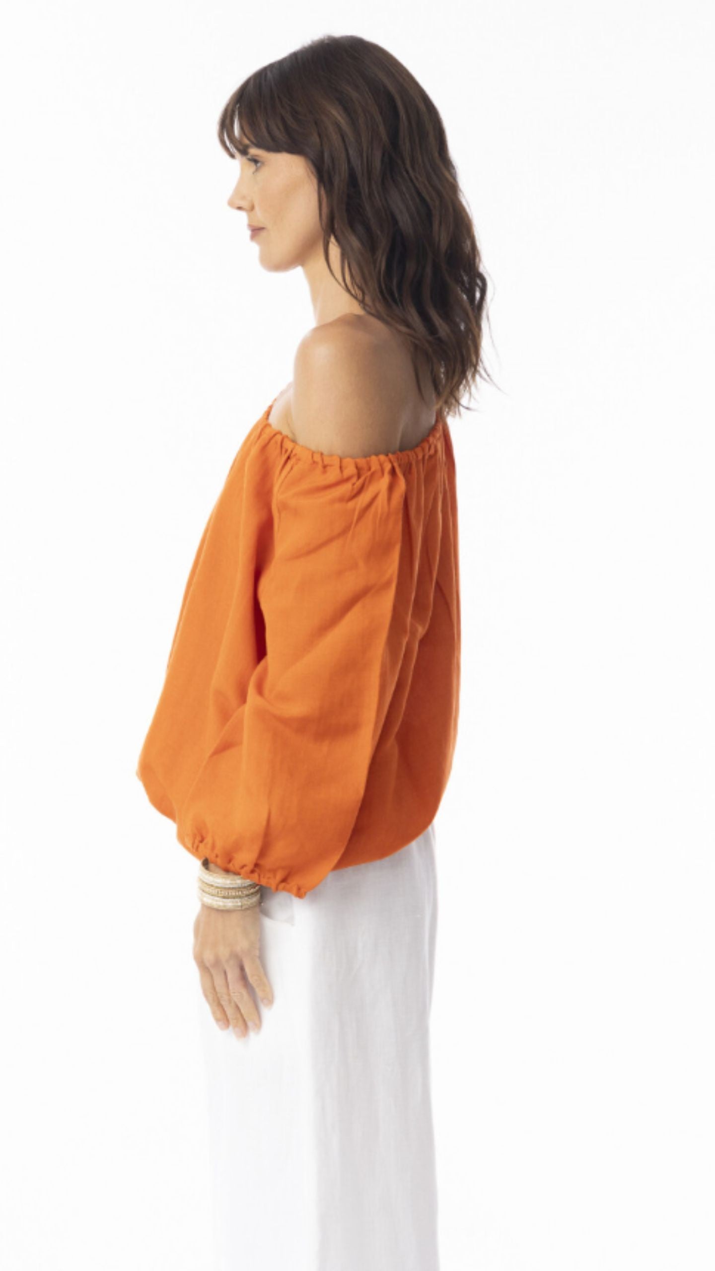 Linen Gathered Neck Top