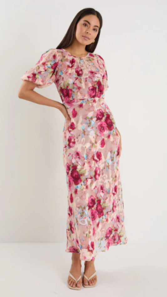 Exquisite Painted Rose Midi Dress