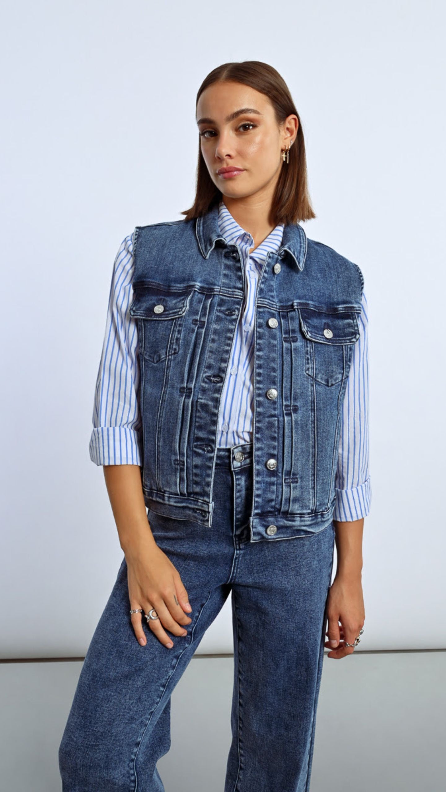 Denim and Silver Stripe Shirt