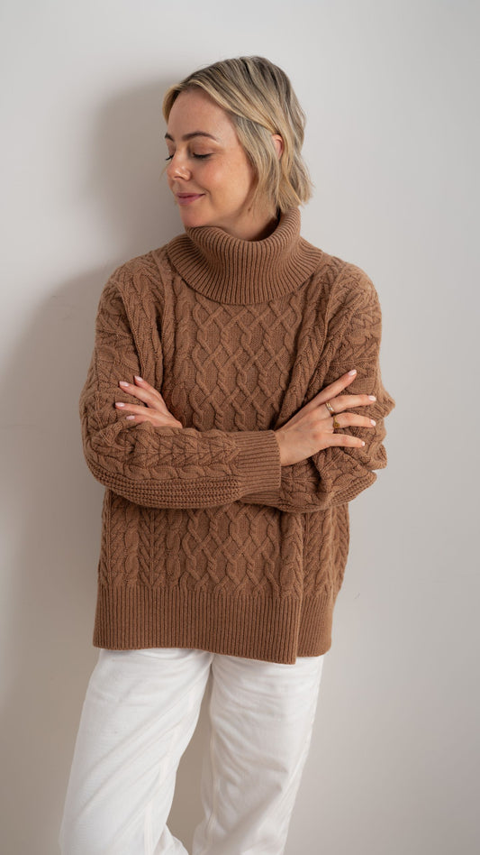 Merino Cable Rollneck - Camel
