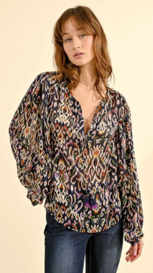 Melly Navy Printed Blouse
