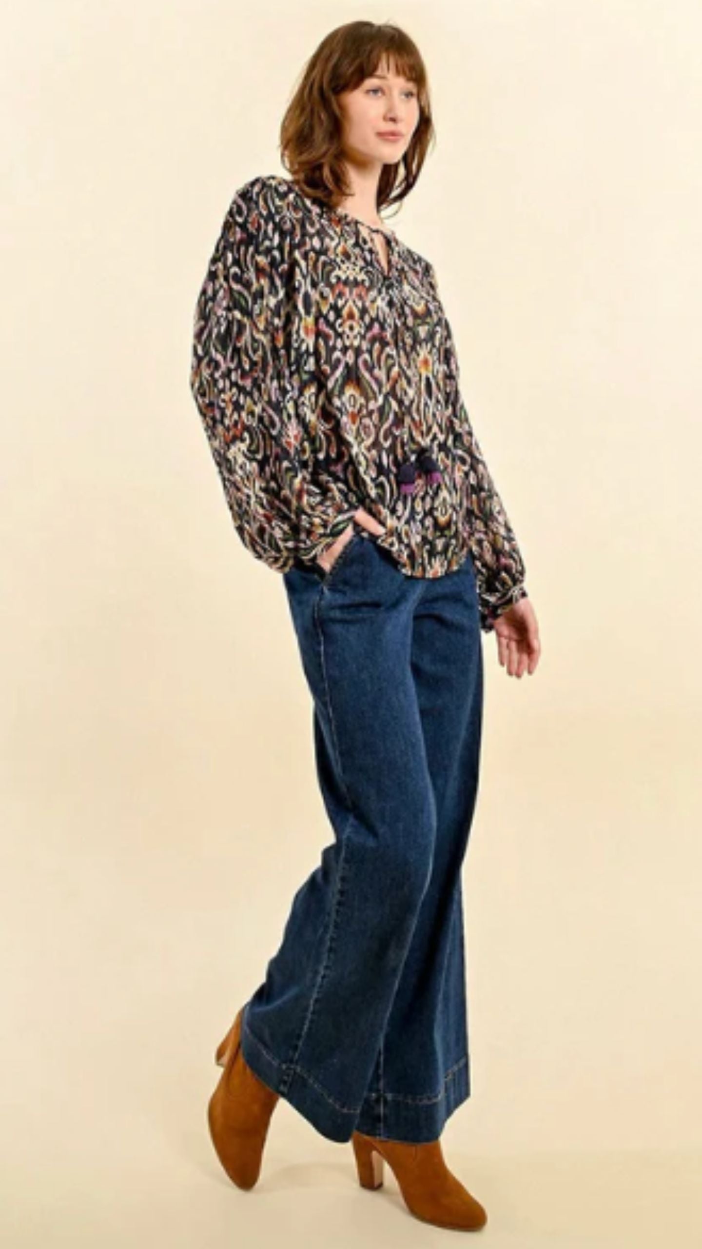 Melly Navy Printed Blouse