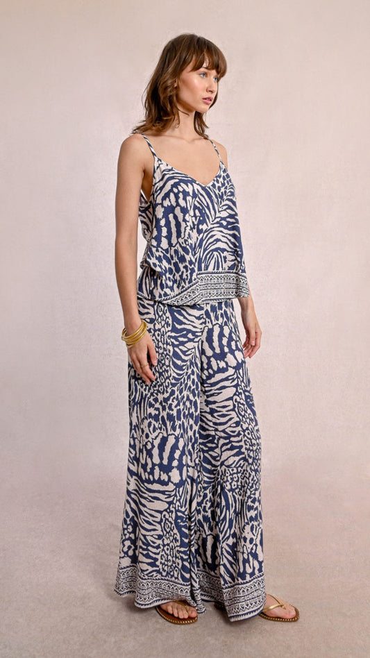 Denim Blue Animal Print Pant