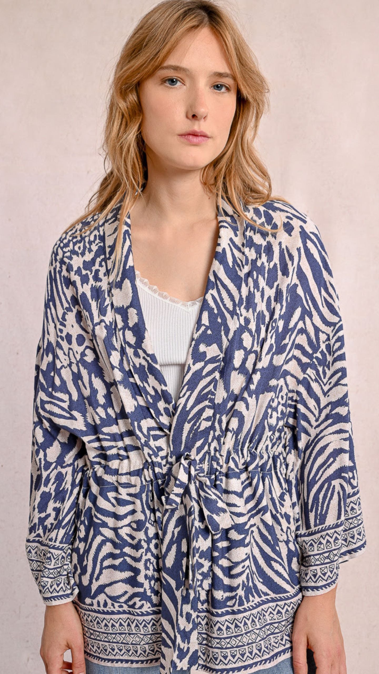 Denim Blue Animal Print Kimono