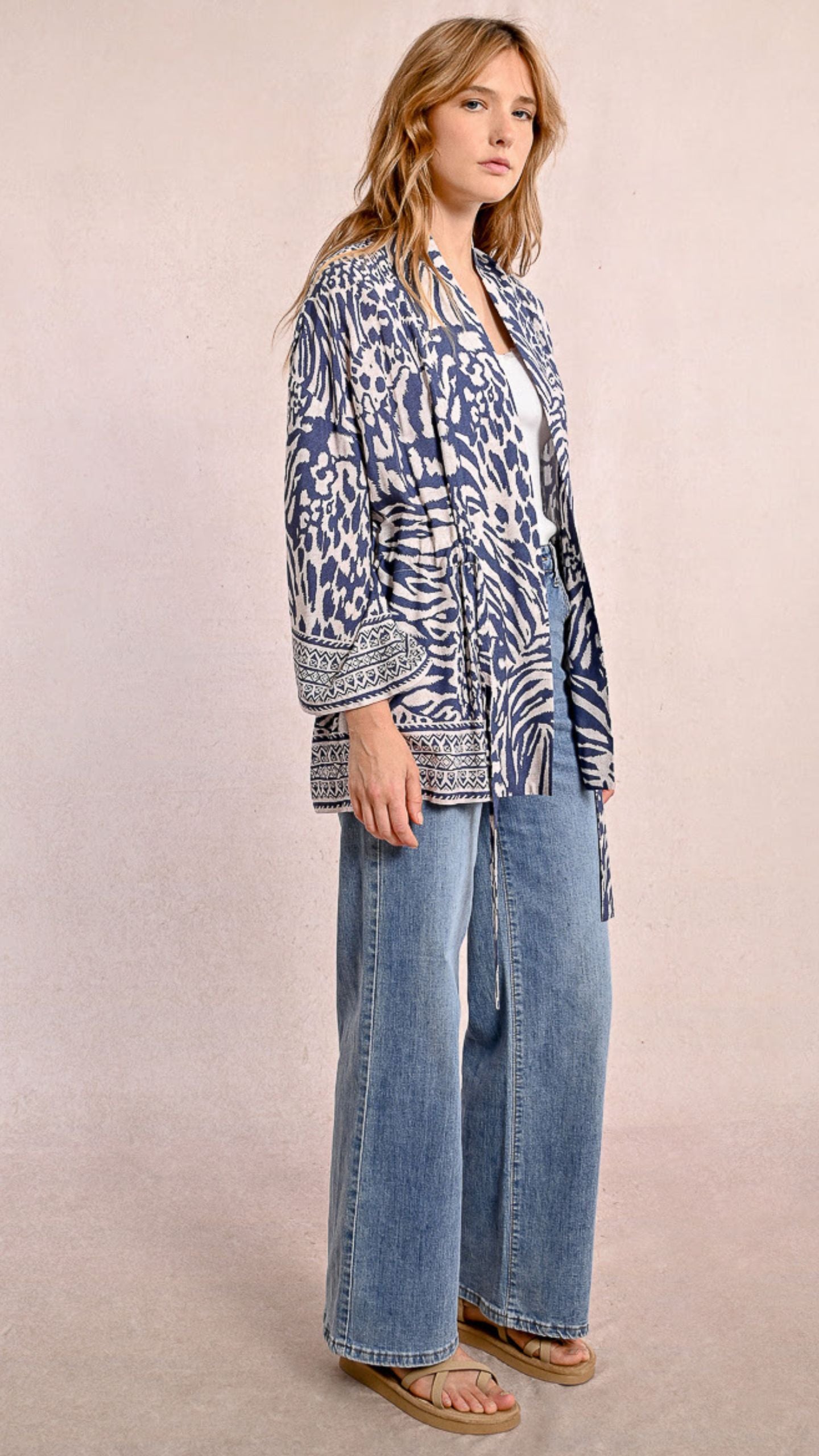 Denim Blue Animal Print Kimono