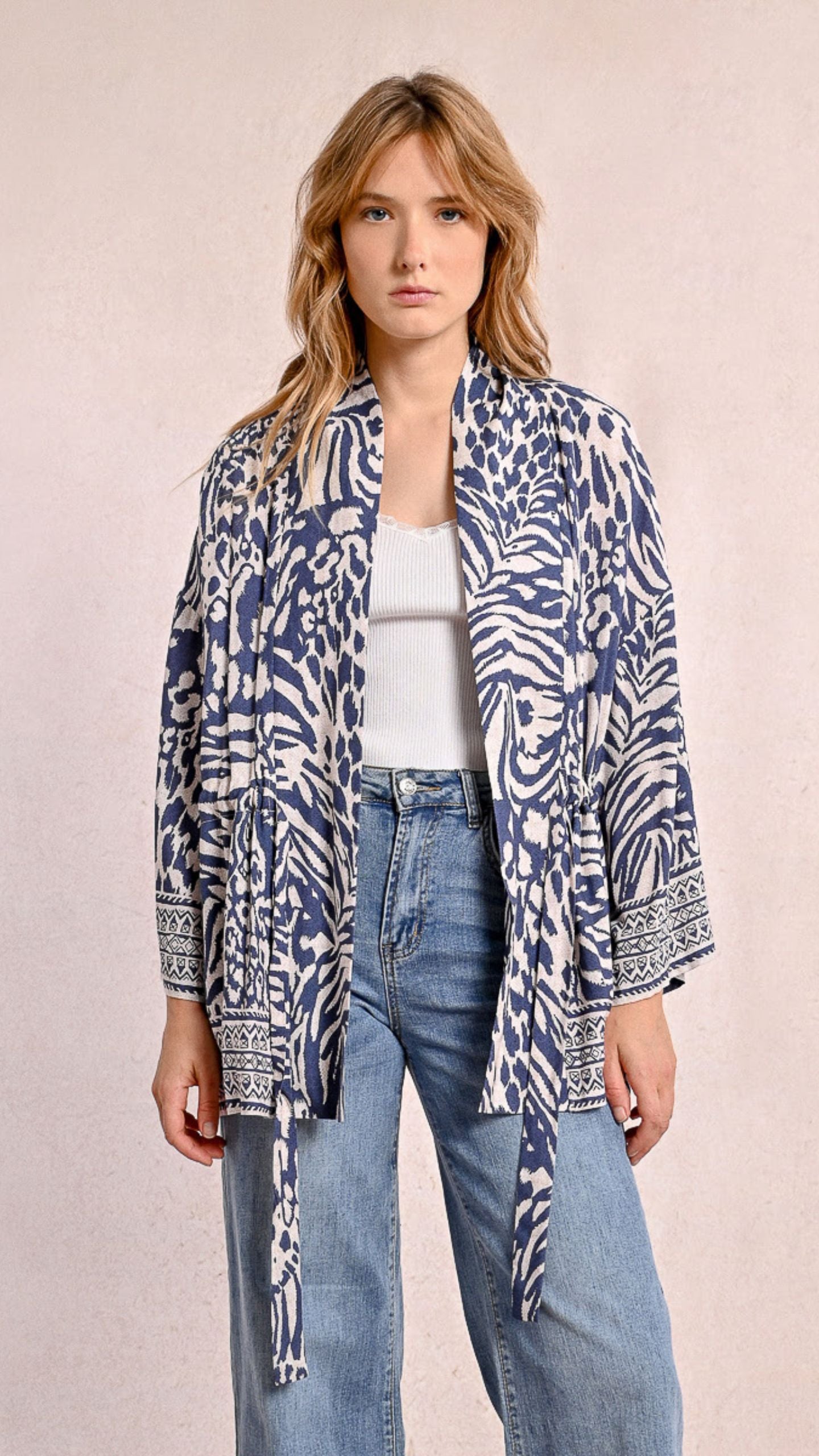 Denim Blue Animal Print Kimono