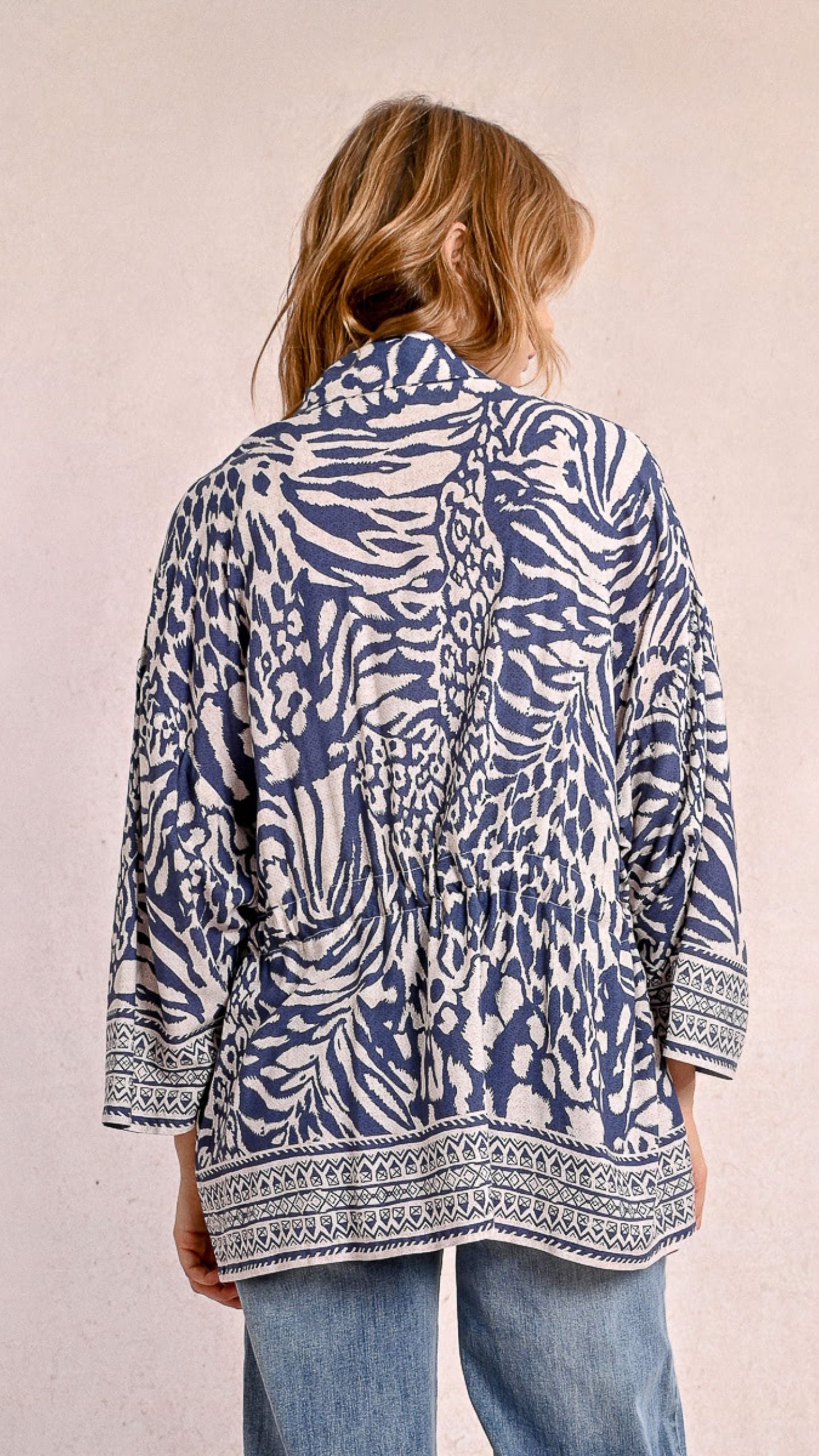 Denim Blue Animal Print Kimono