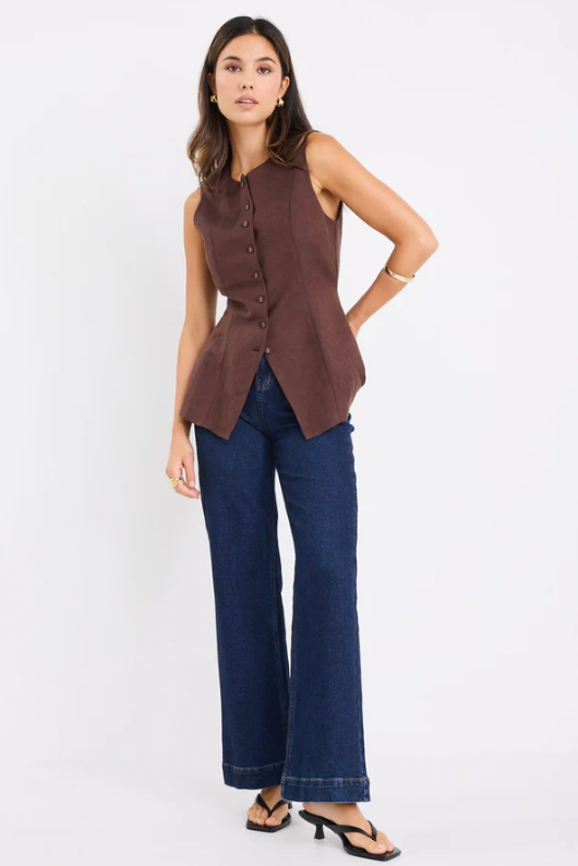 Polarity Linen Viscose Crew Neck Fitted Vest