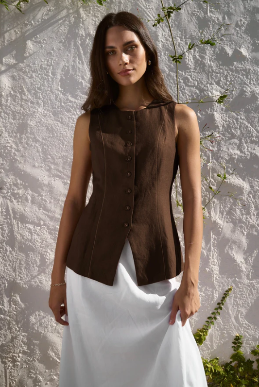 Polarity Linen Viscose Crew Neck Fitted Vest