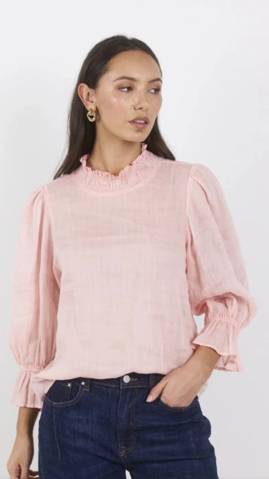 Occasion Shirred Neck Short Sleeve Top
