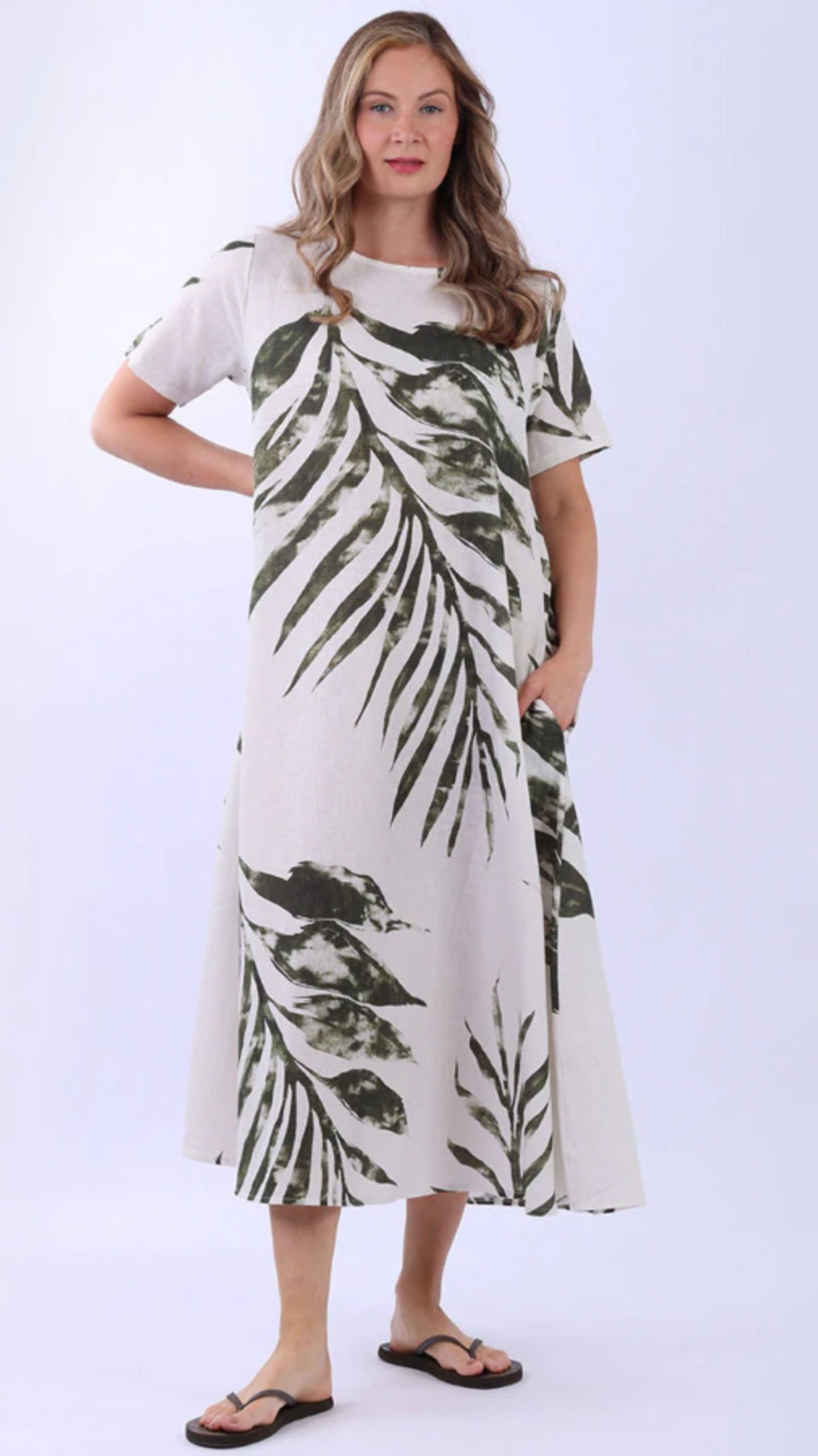 Tropical Breeze Linen Dress with sleeves