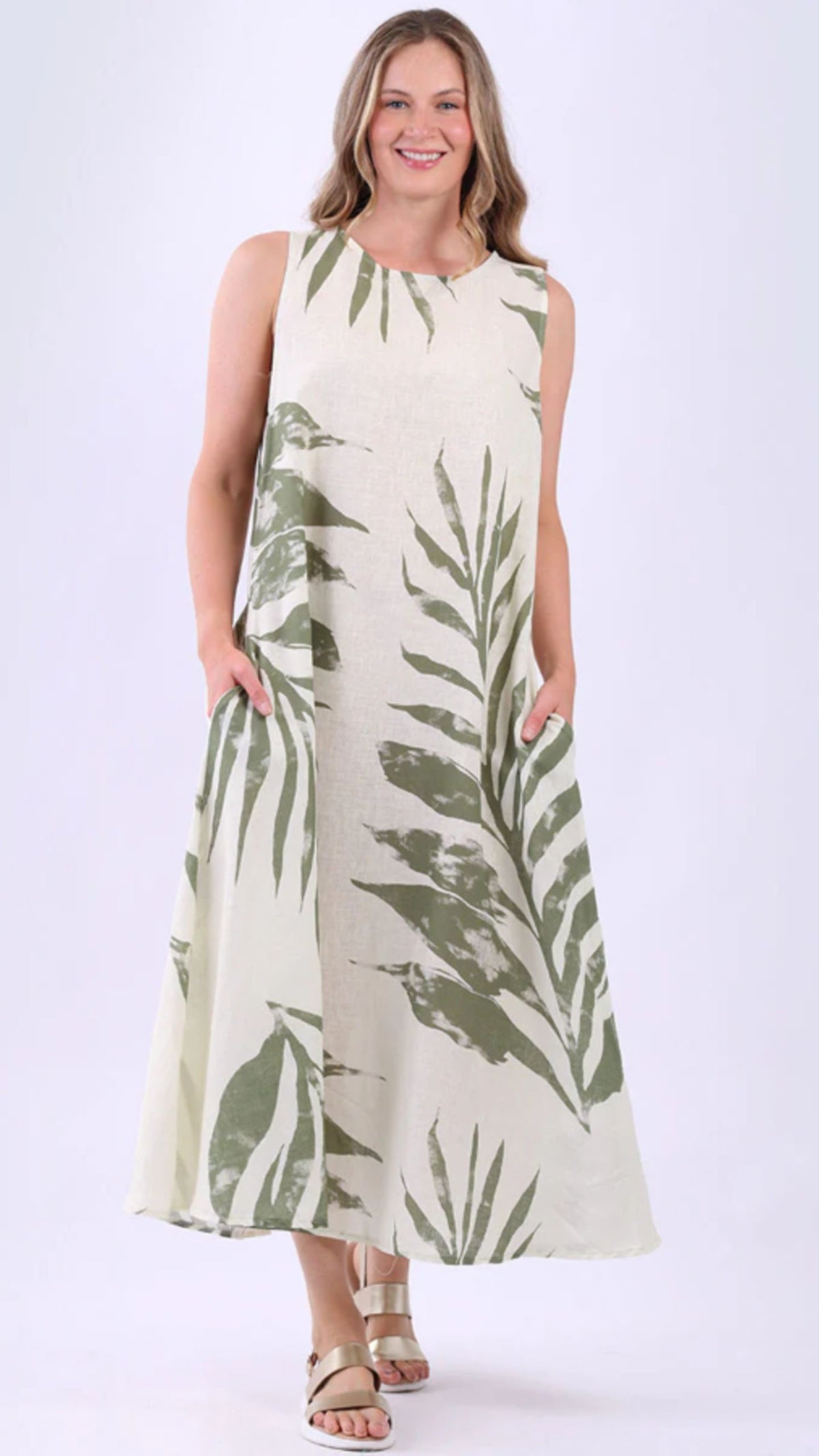 Tropical Breeze Linen Dress Sleeveless