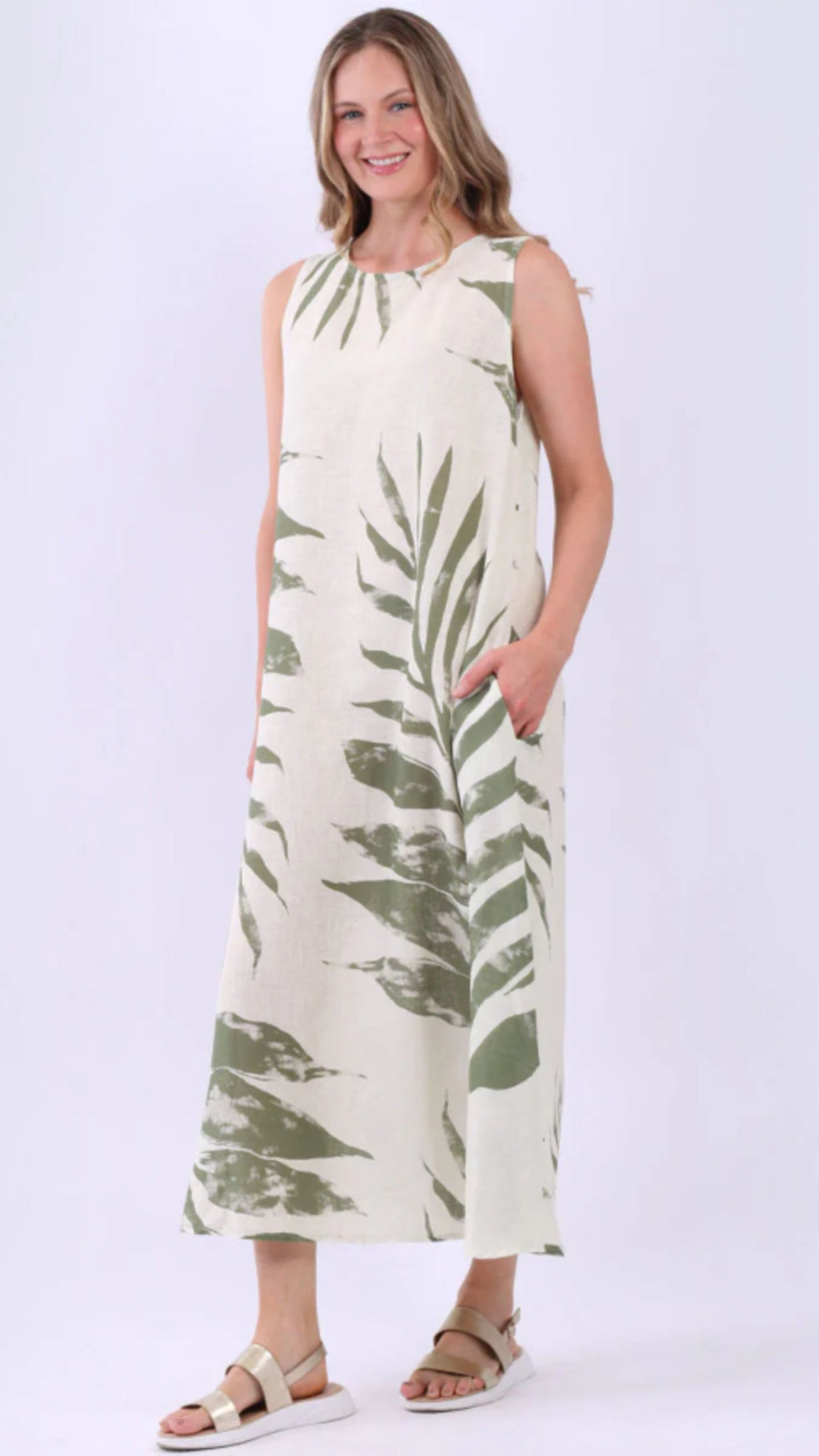 Tropical Breeze Linen Dress Sleeveless