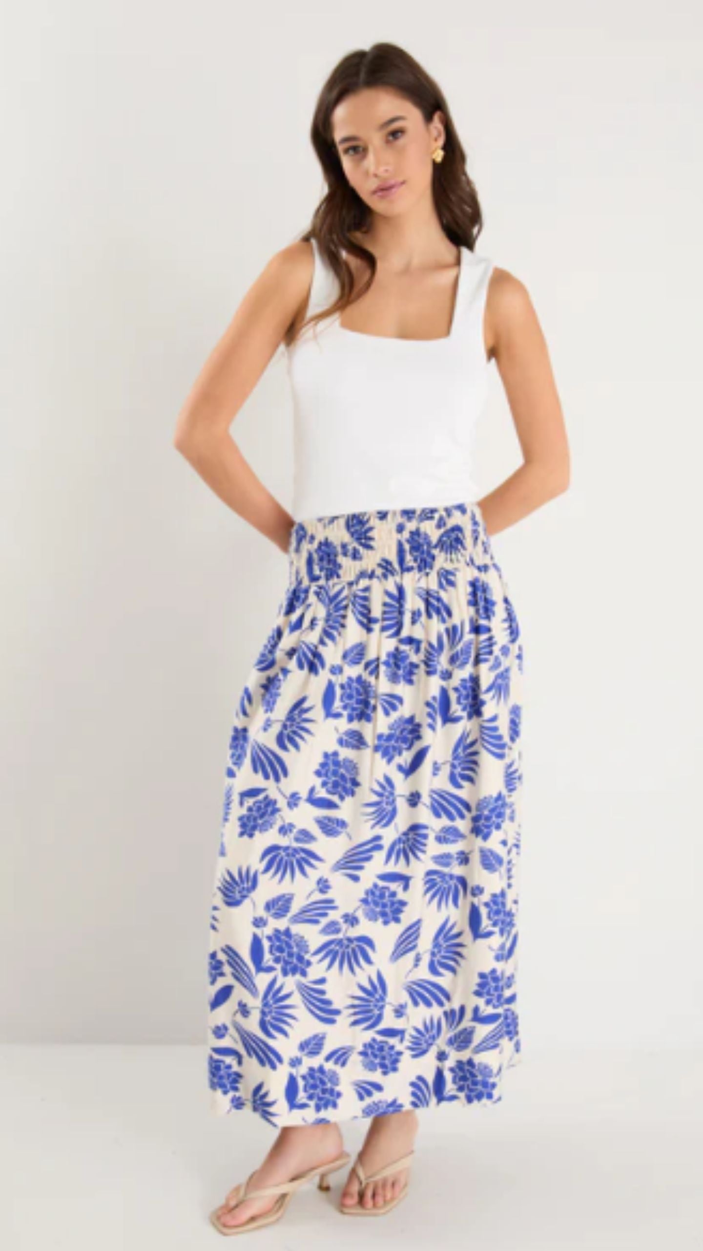 Lotus Shirred Waist Maxi Skirt