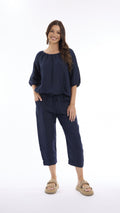 Linen Top with Gather Neck