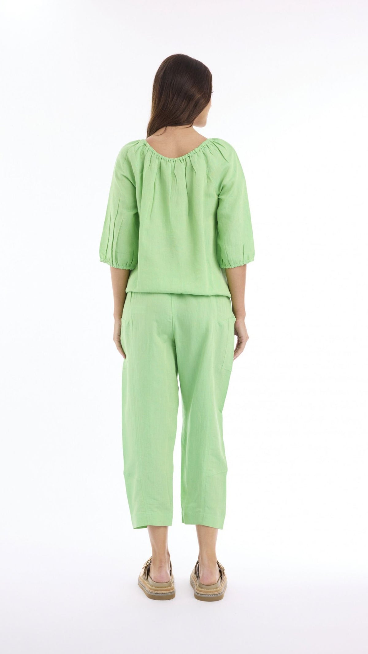 Linen Top with Gather Neck