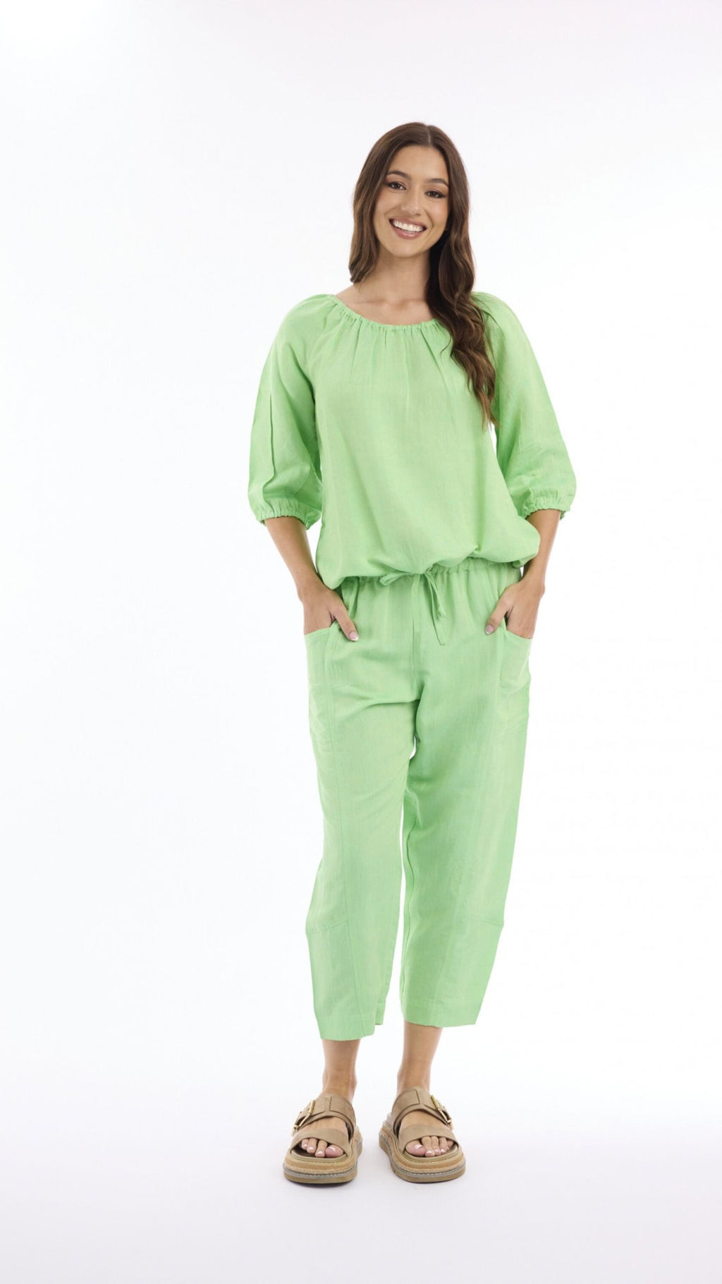 Linen Top with Gather Neck