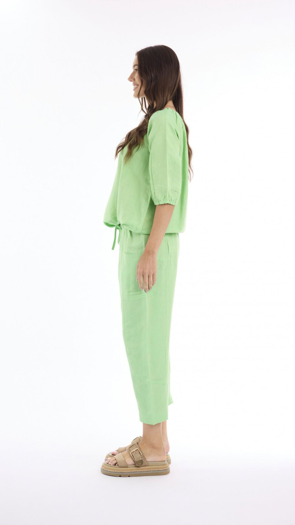 Linen Top with Gather Neck