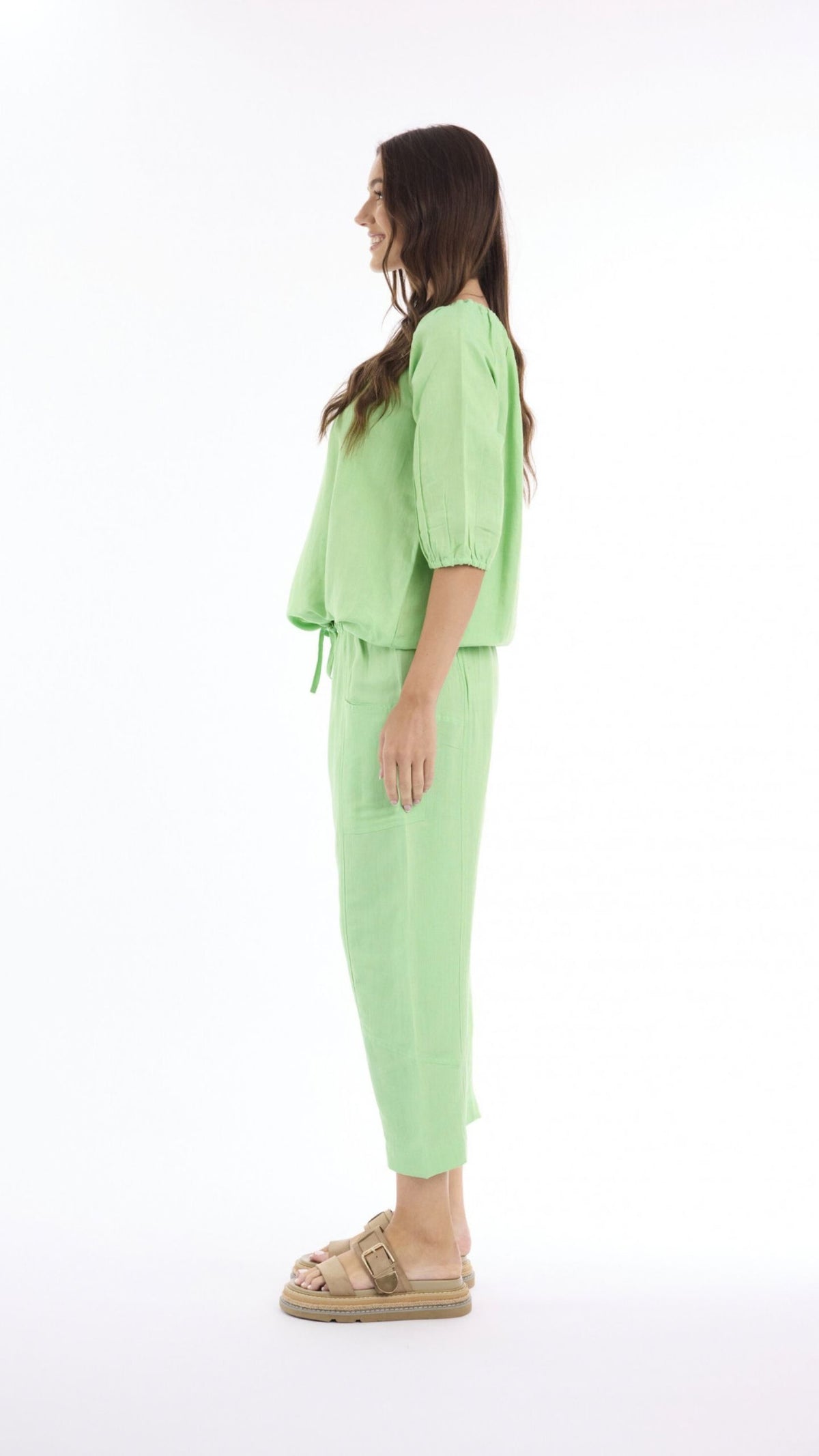 Linen Top with Gather Neck