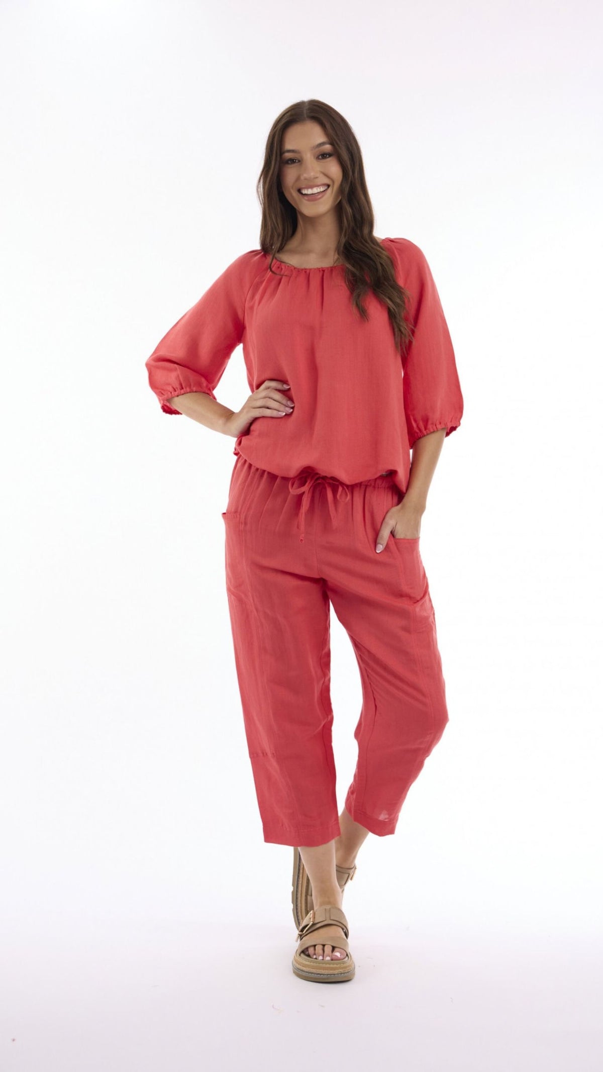 Linen Top with Gather Neck