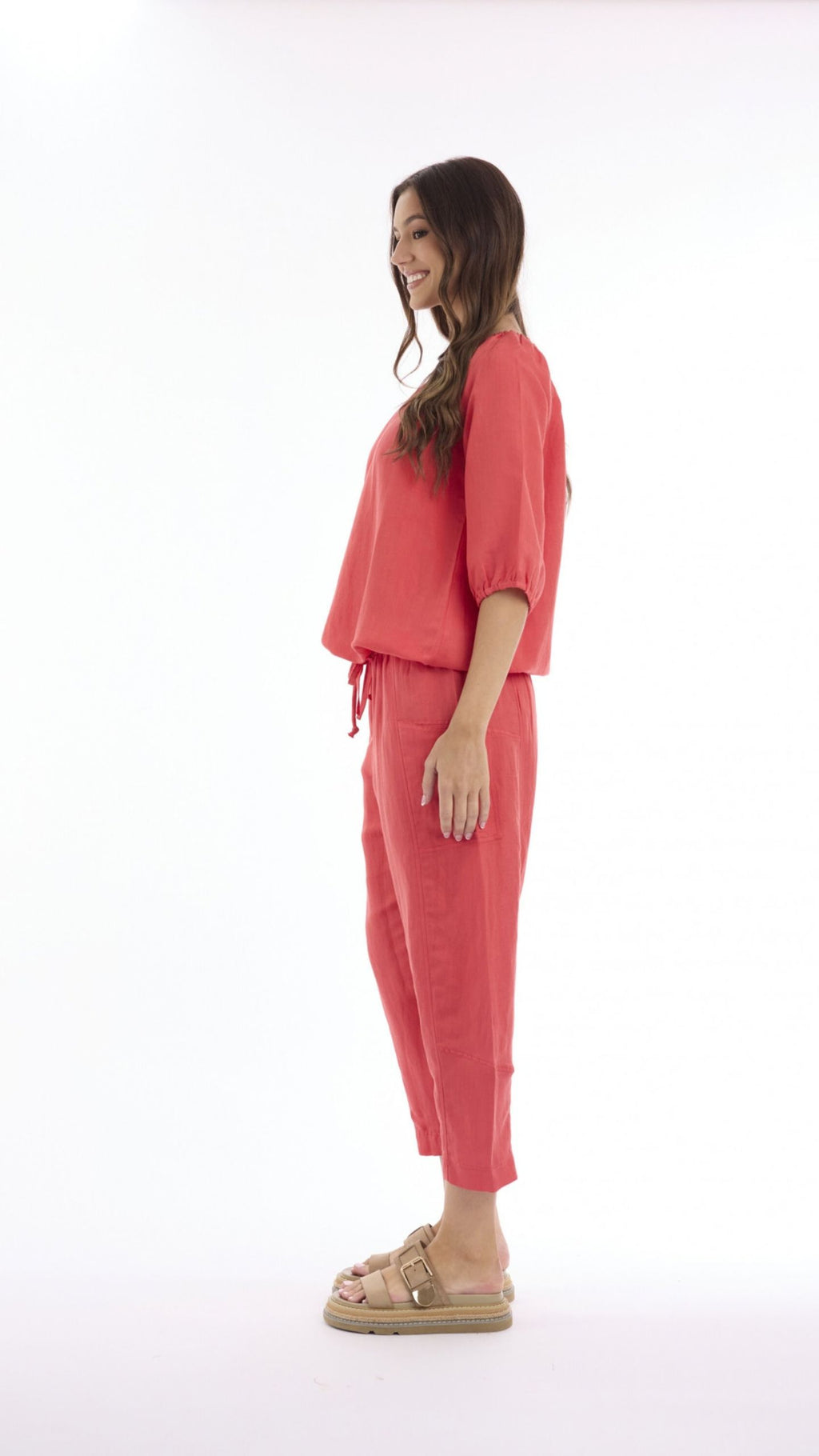 Linen Top with Gather Neck