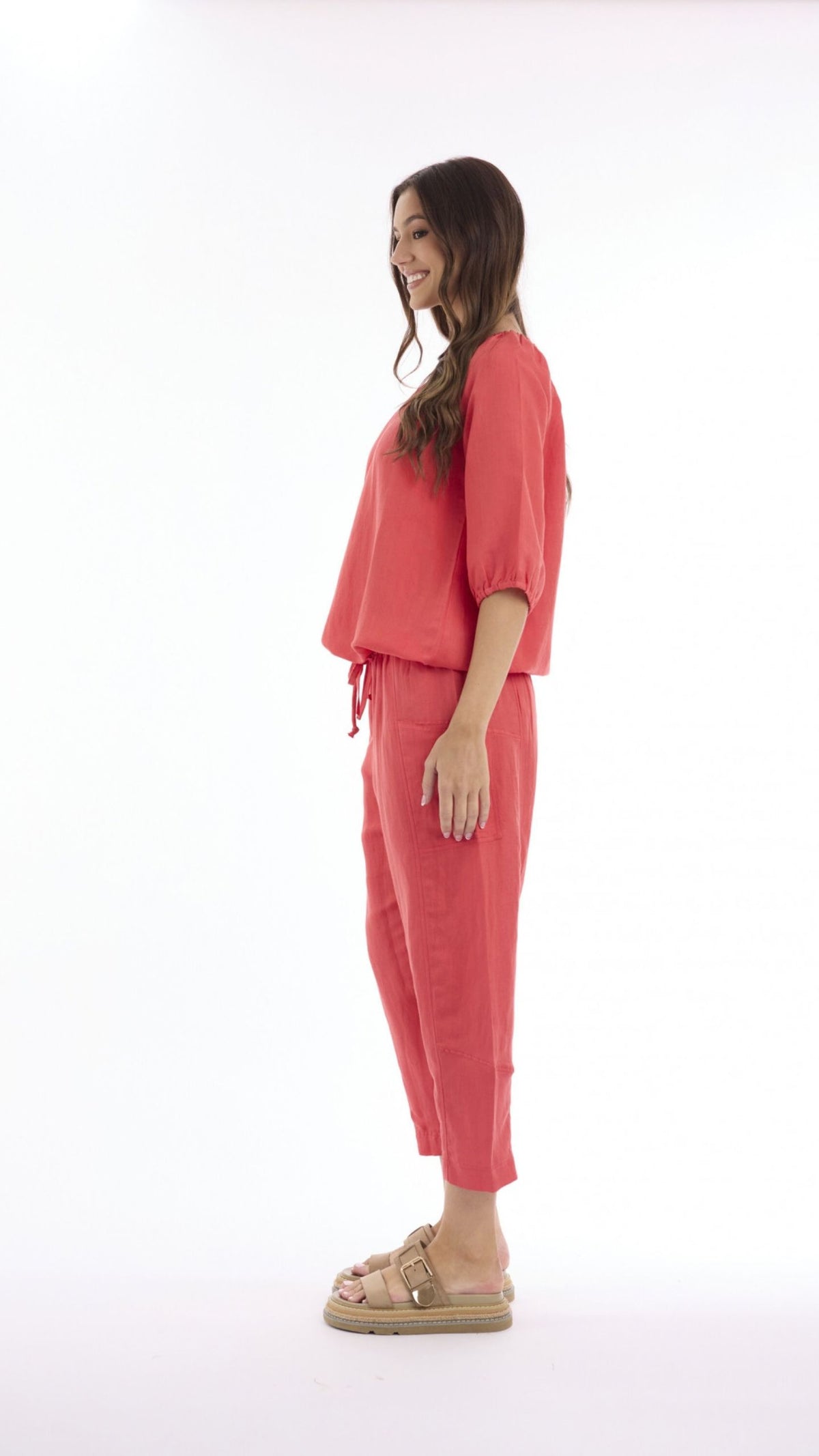 Linen Top with Gather Neck
