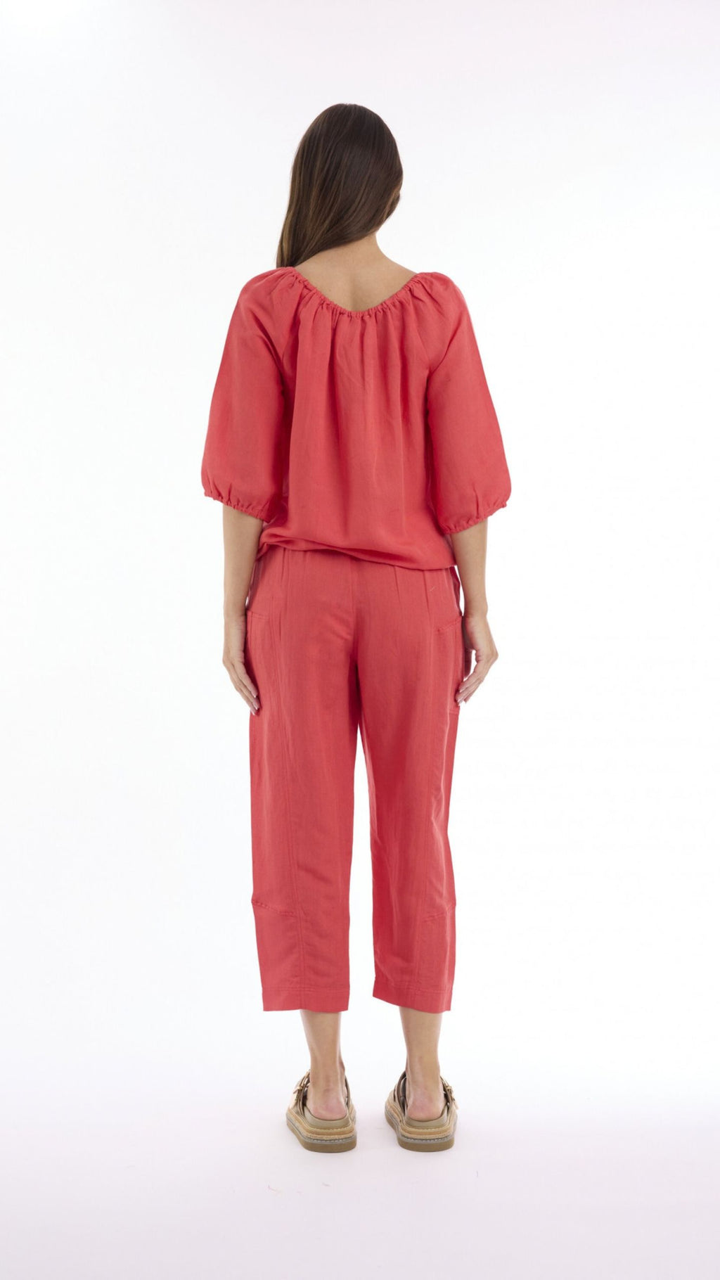 Linen Top with Gather Neck