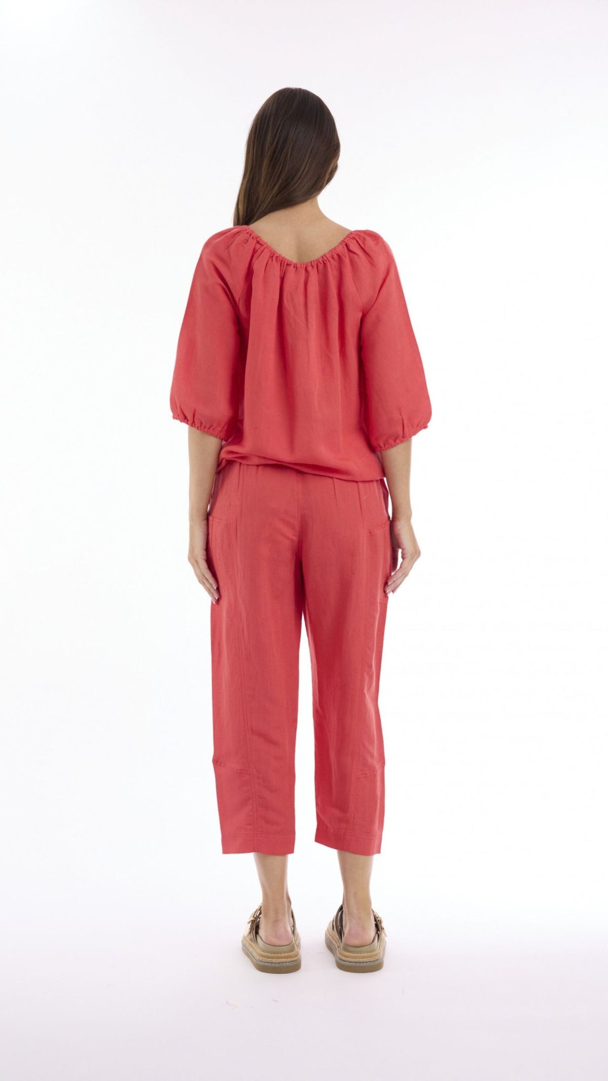 Linen Top with Gather Neck