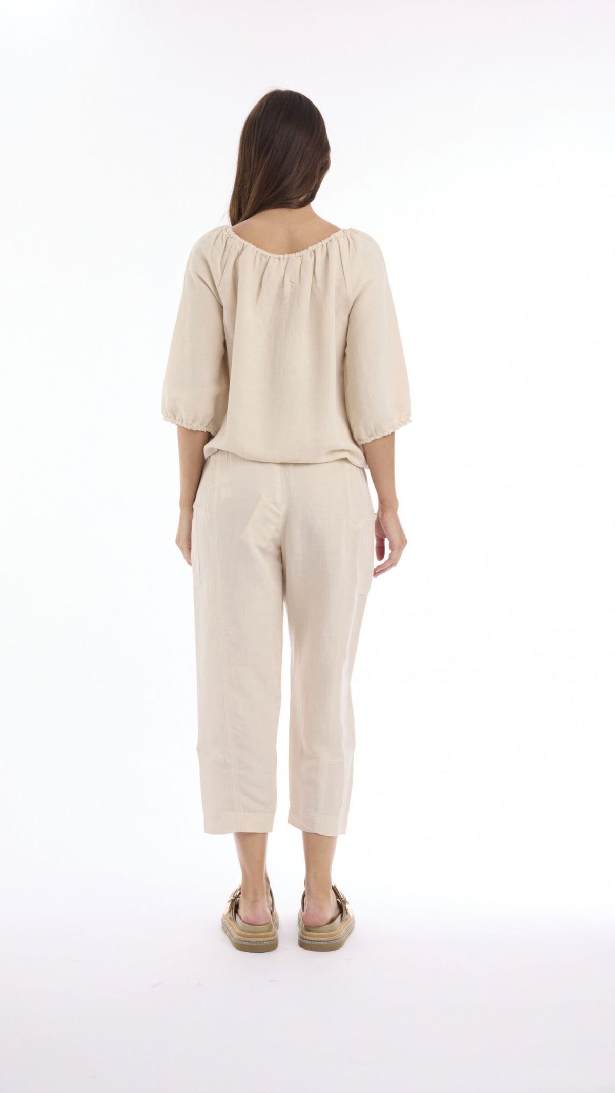 Linen Top with Gather Neck