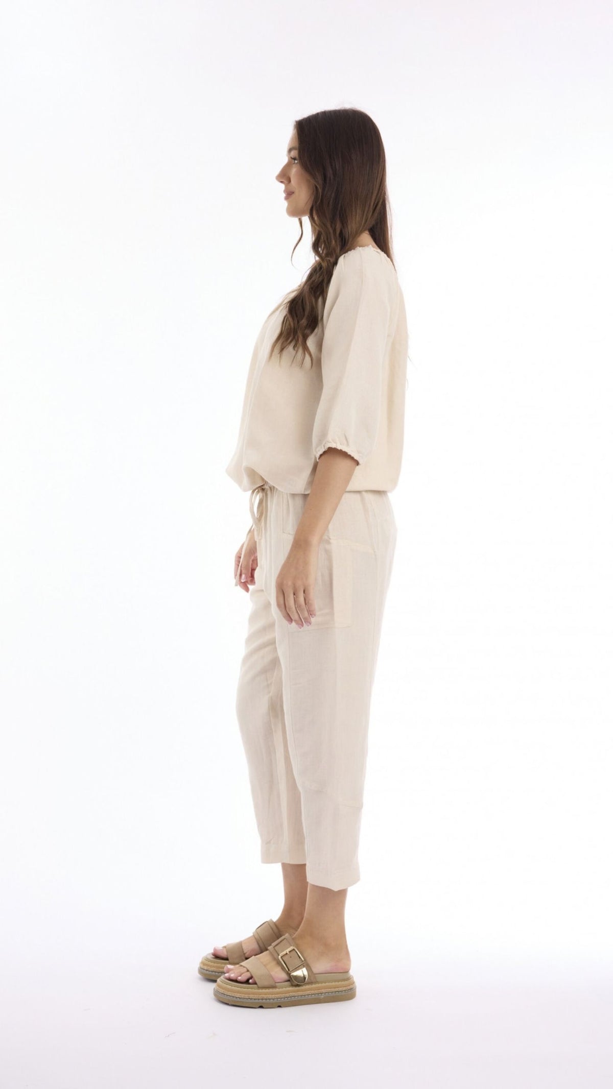 Linen Top with Gather Neck