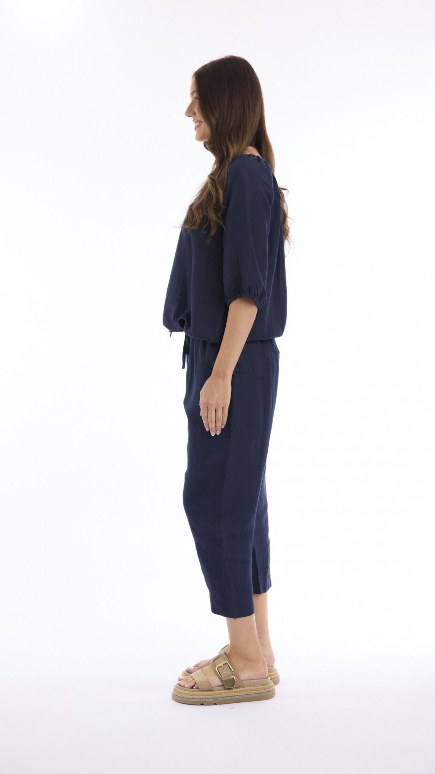 Linen Top with Gather Neck