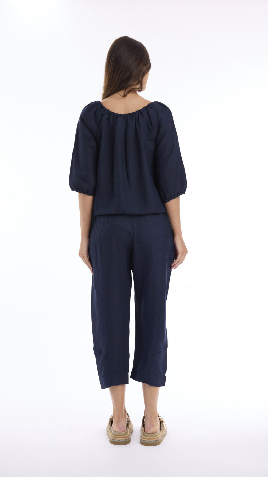 Linen Top with Gather Neck