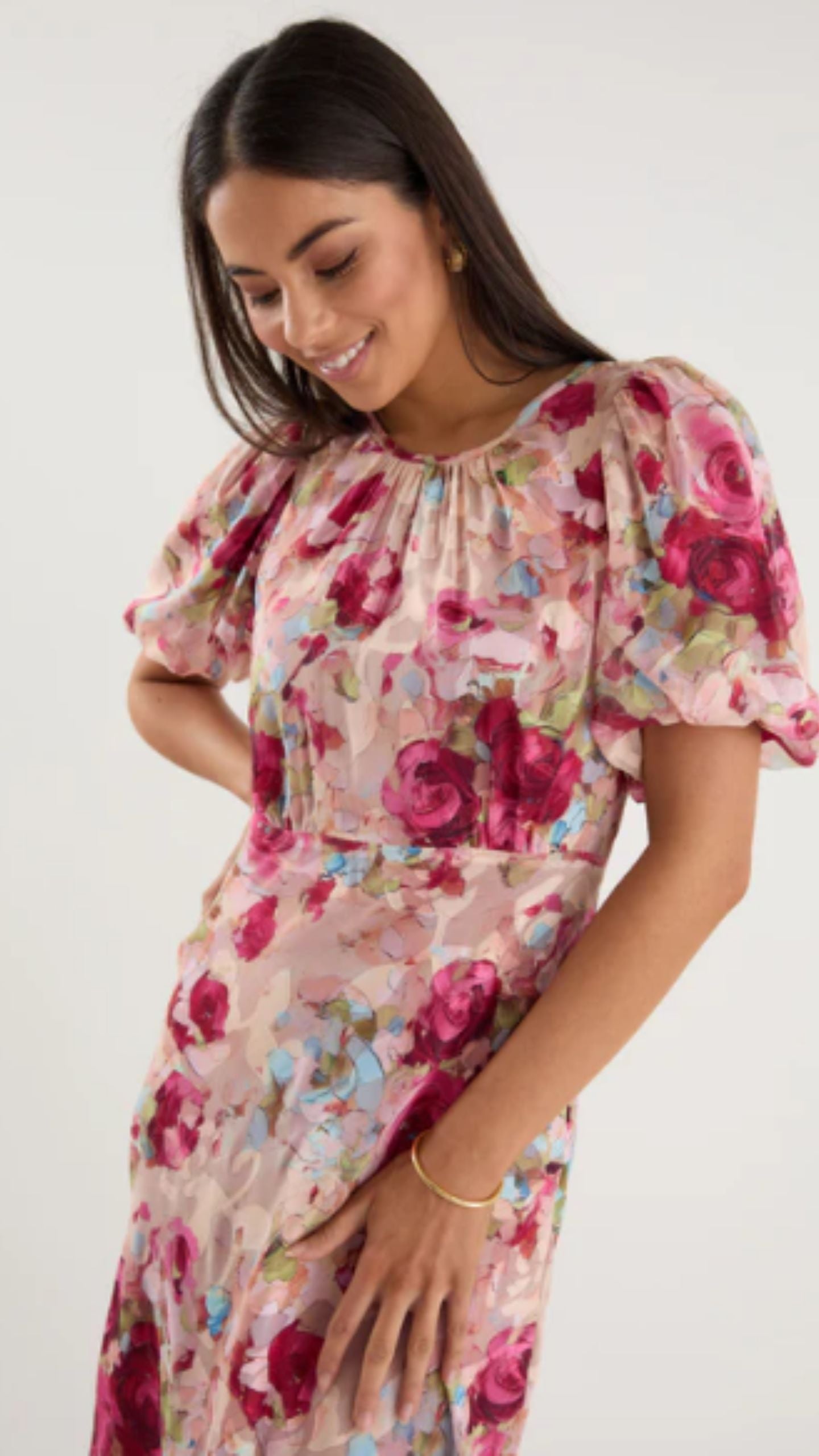 Exquisite Painted Rose Midi Dress