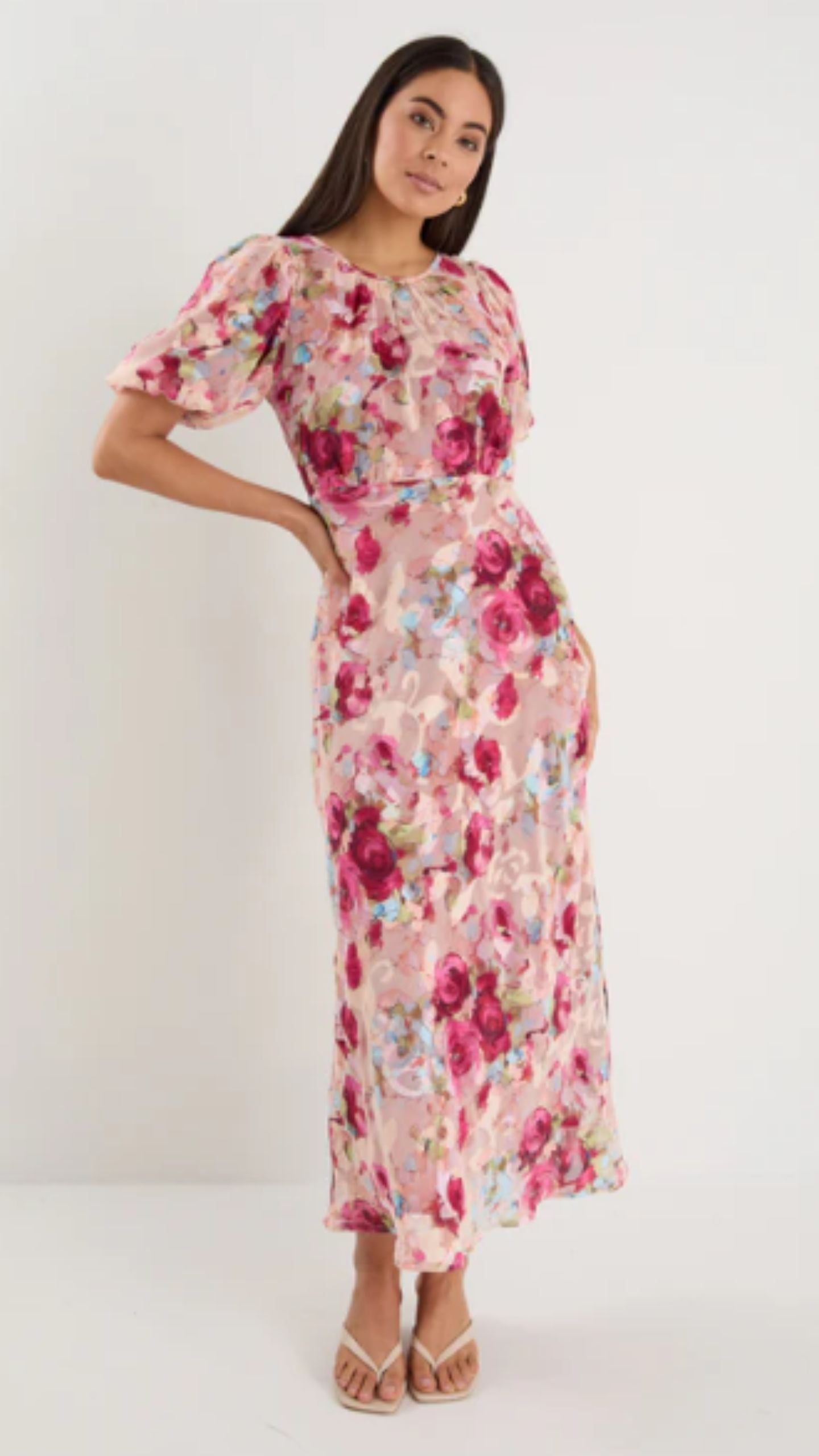 Exquisite Painted Rose Midi Dress
