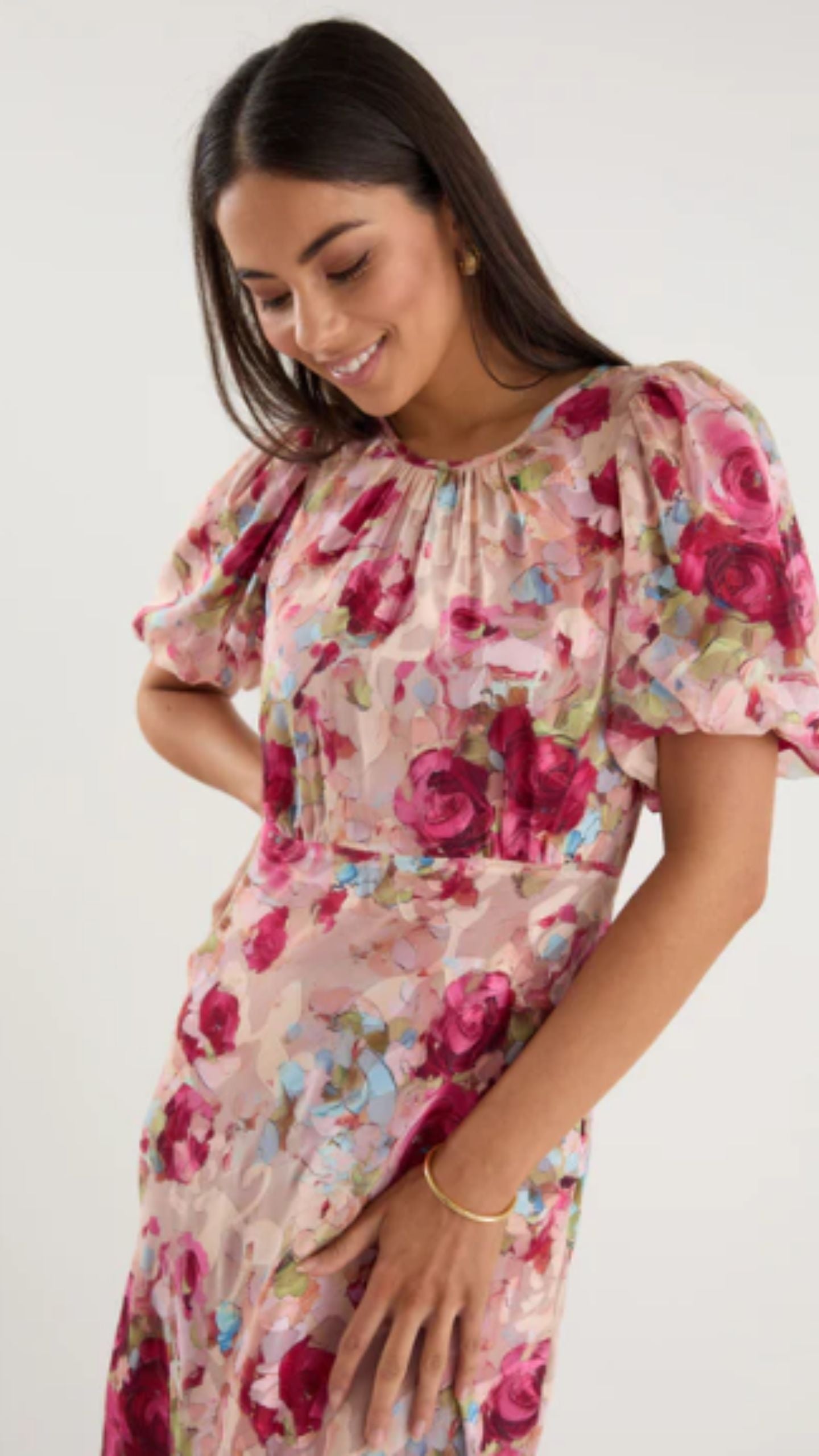 Exquisite Painted Rose Midi Dress