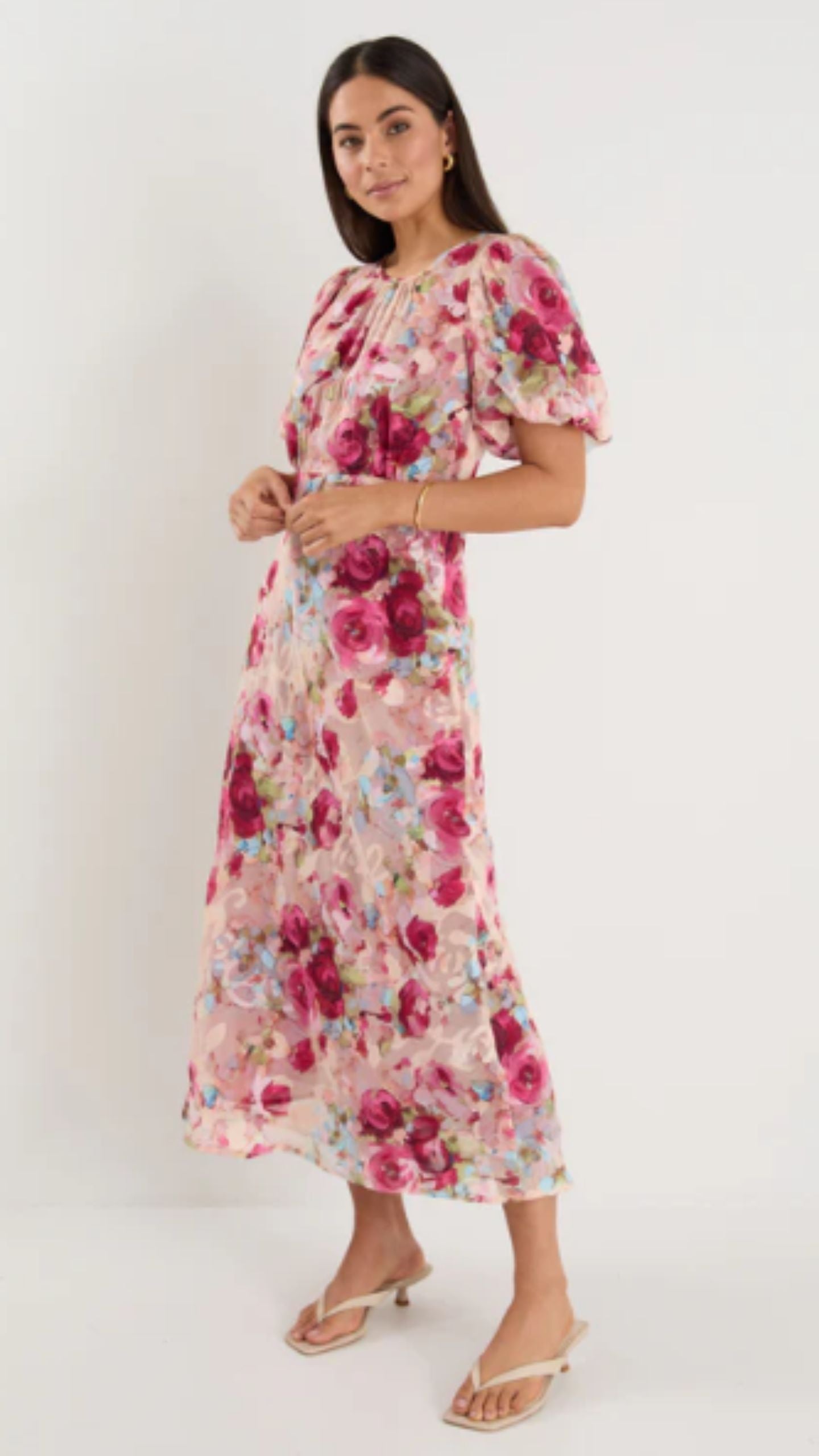 Exquisite Painted Rose Midi Dress