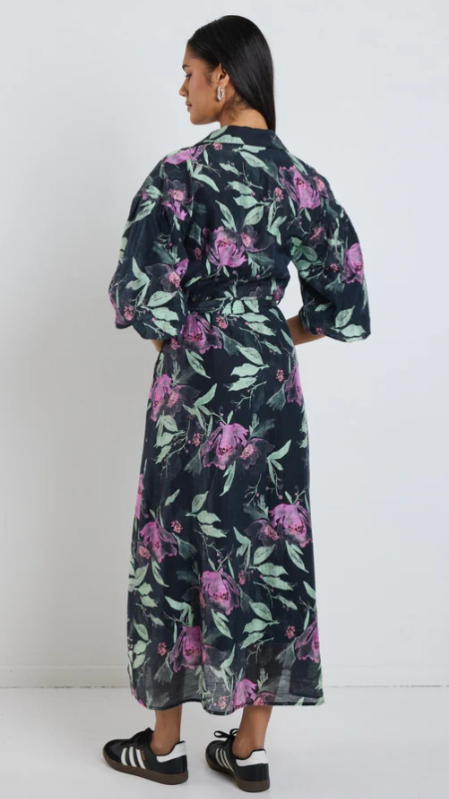 Balloon Sleeve Midi Shirt Dress