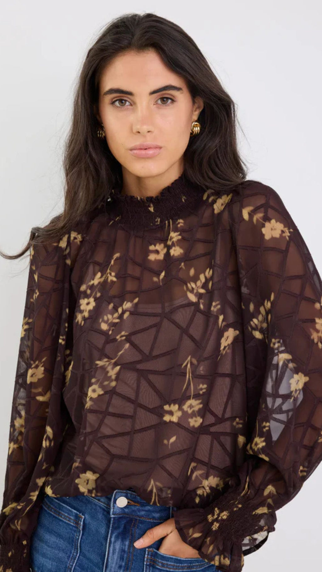 Affection Shirred High LS Top
