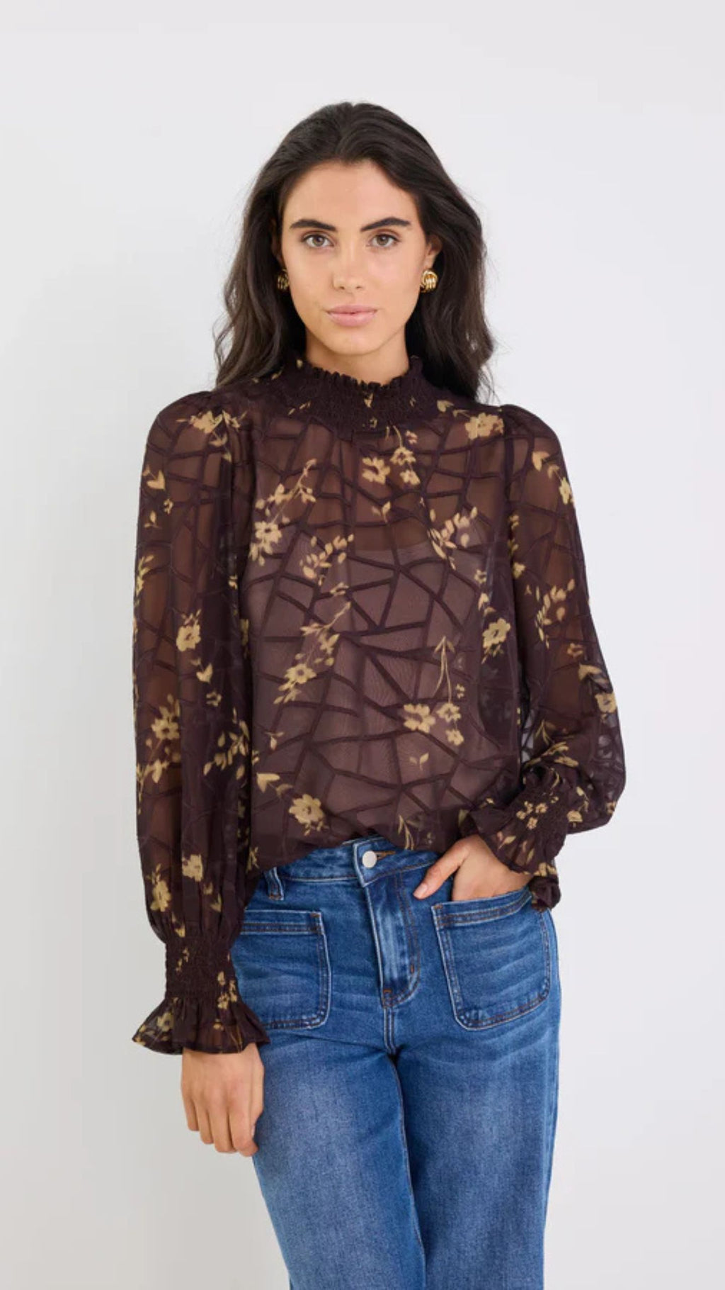 Affection Shirred High LS Top