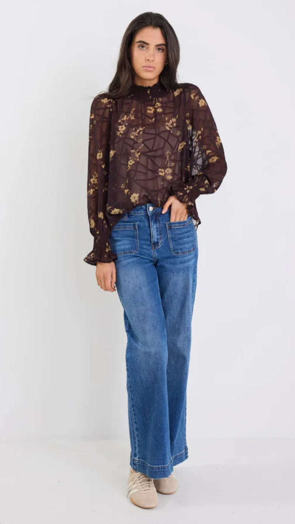 Affection Shirred High LS Top