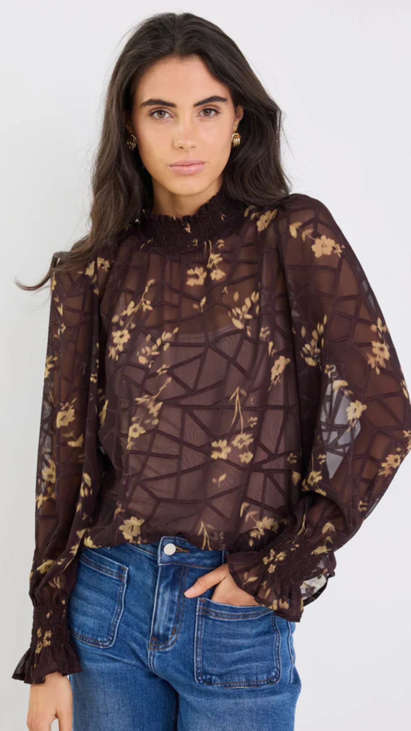 Affection Shirred High LS Top
