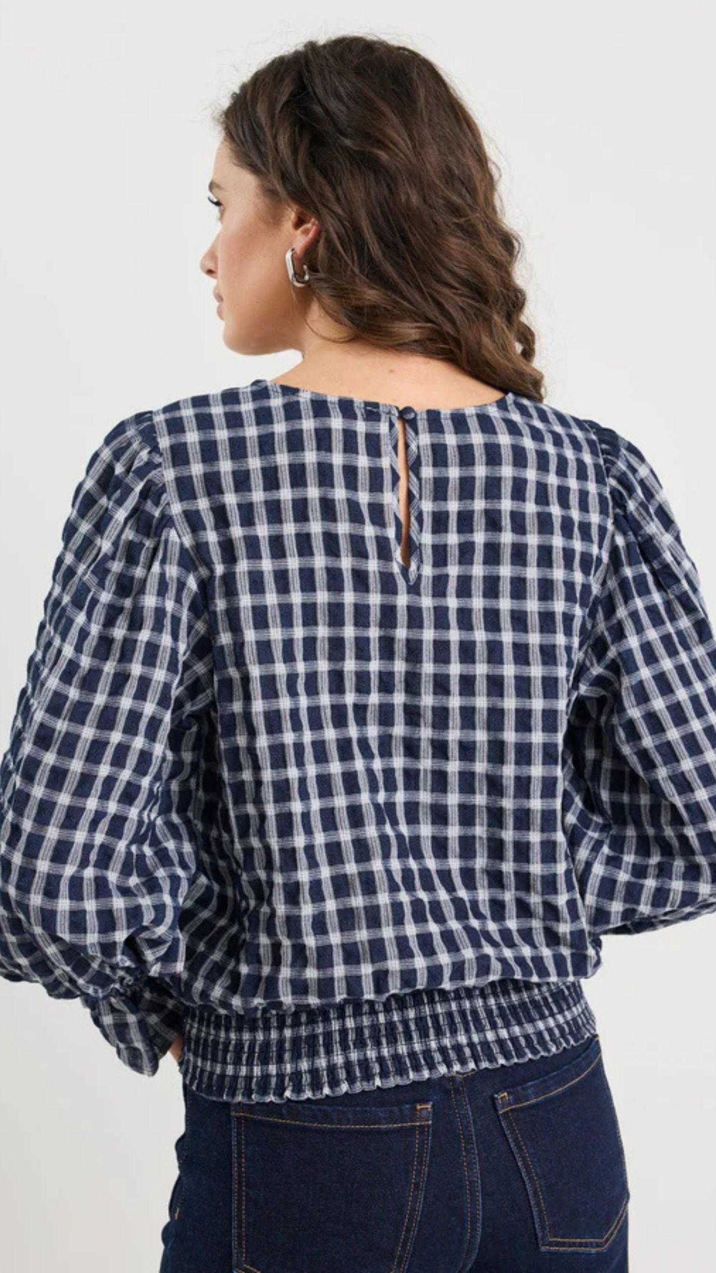 Imagine Check Shirred Back Panel L/S Top