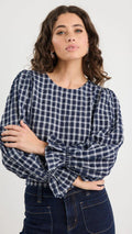 Imagine Check Shirred Back Panel L/S Top