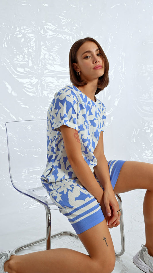 Blue & White Print Dress