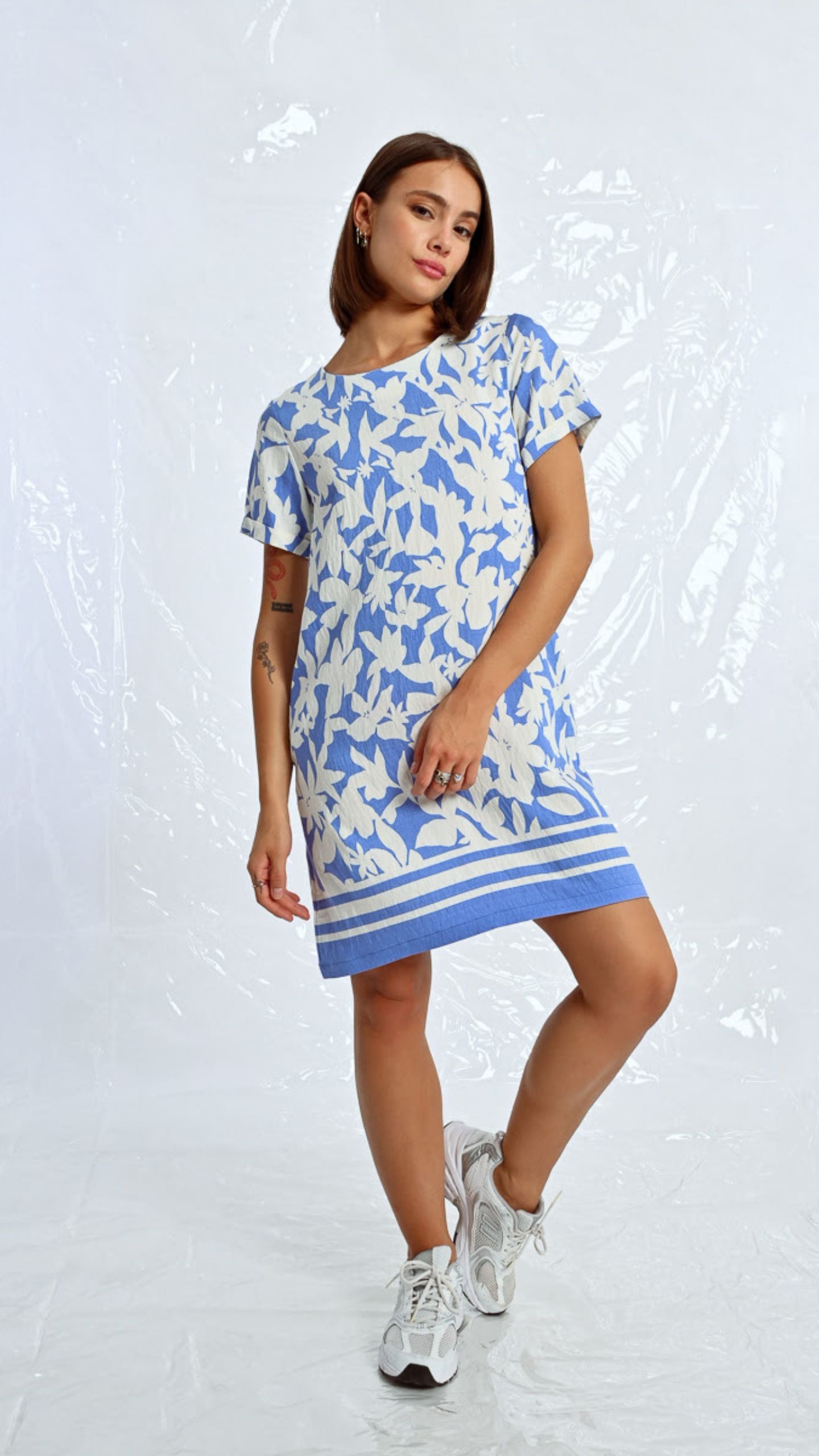 Blue & White Print Dress