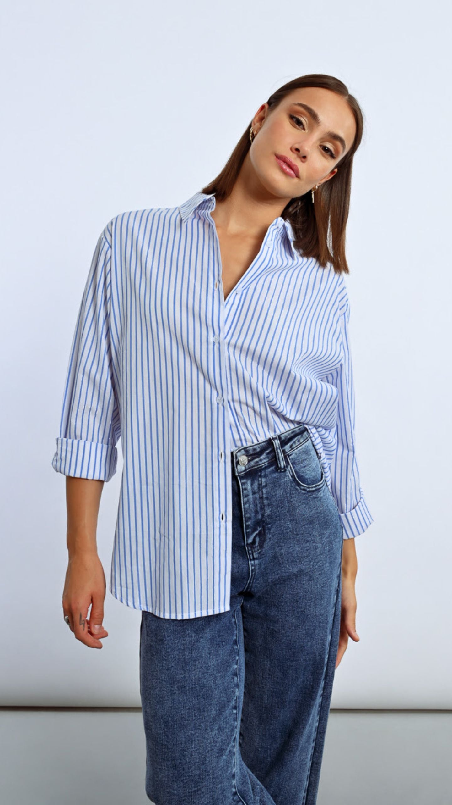Denim and Silver Stripe Shirt