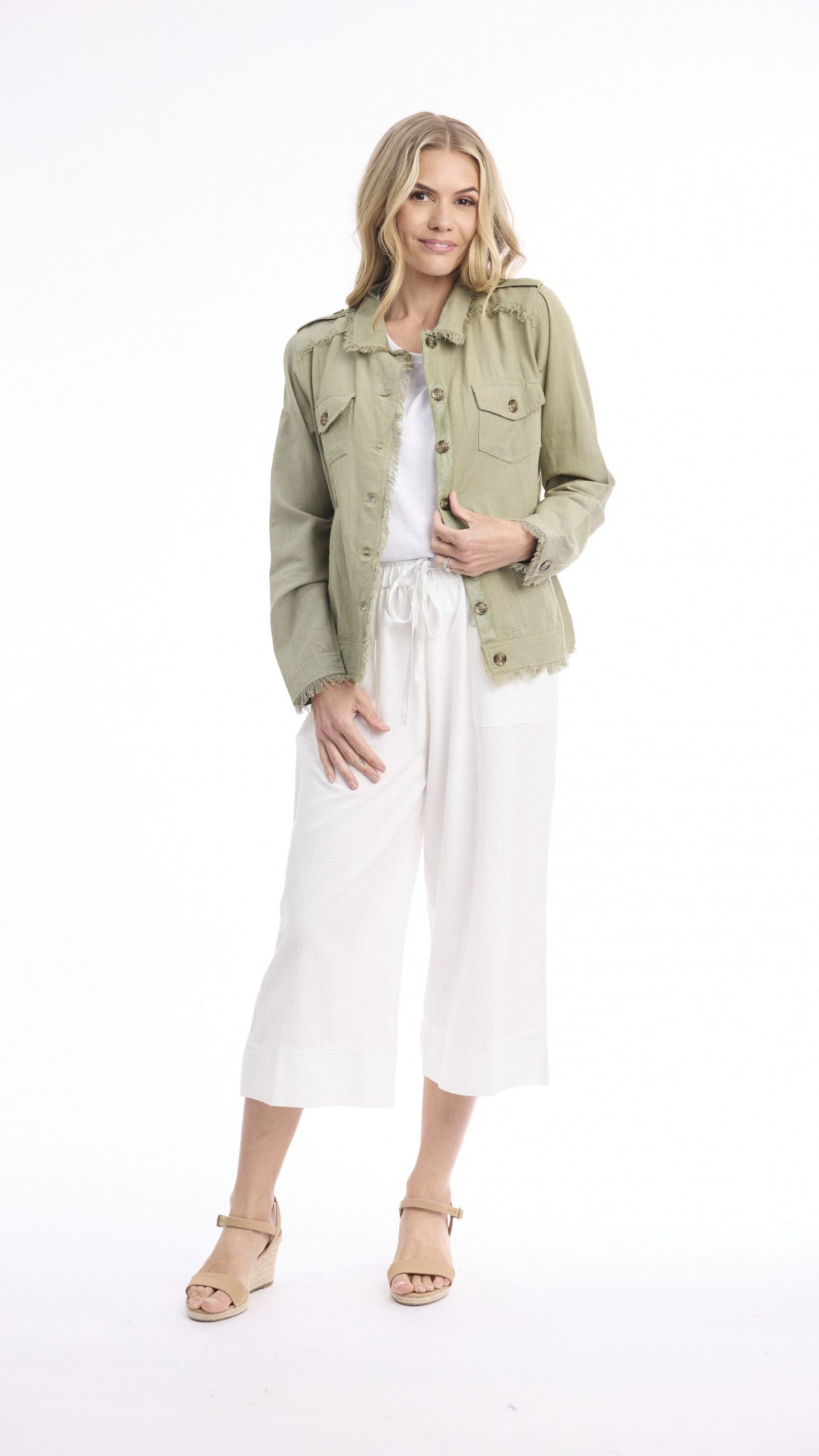 Linen Blend Fringe Jacket