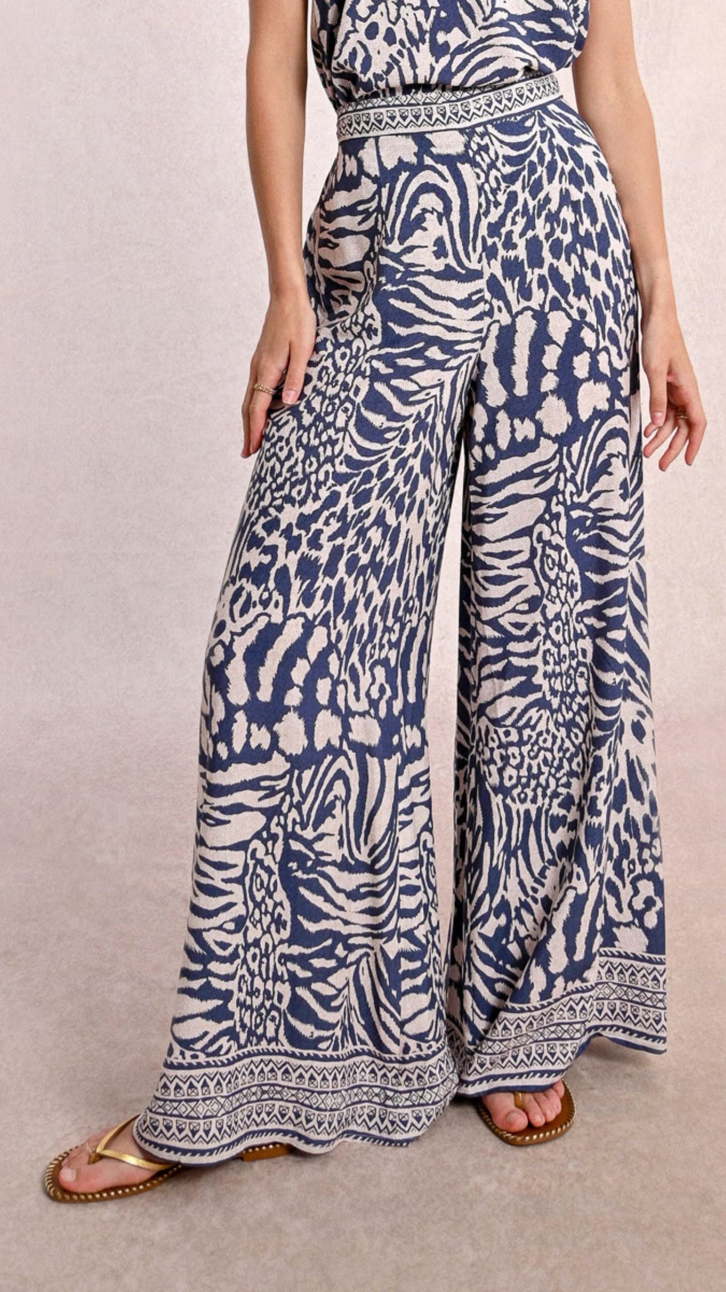 Denim Blue Animal Print Pant