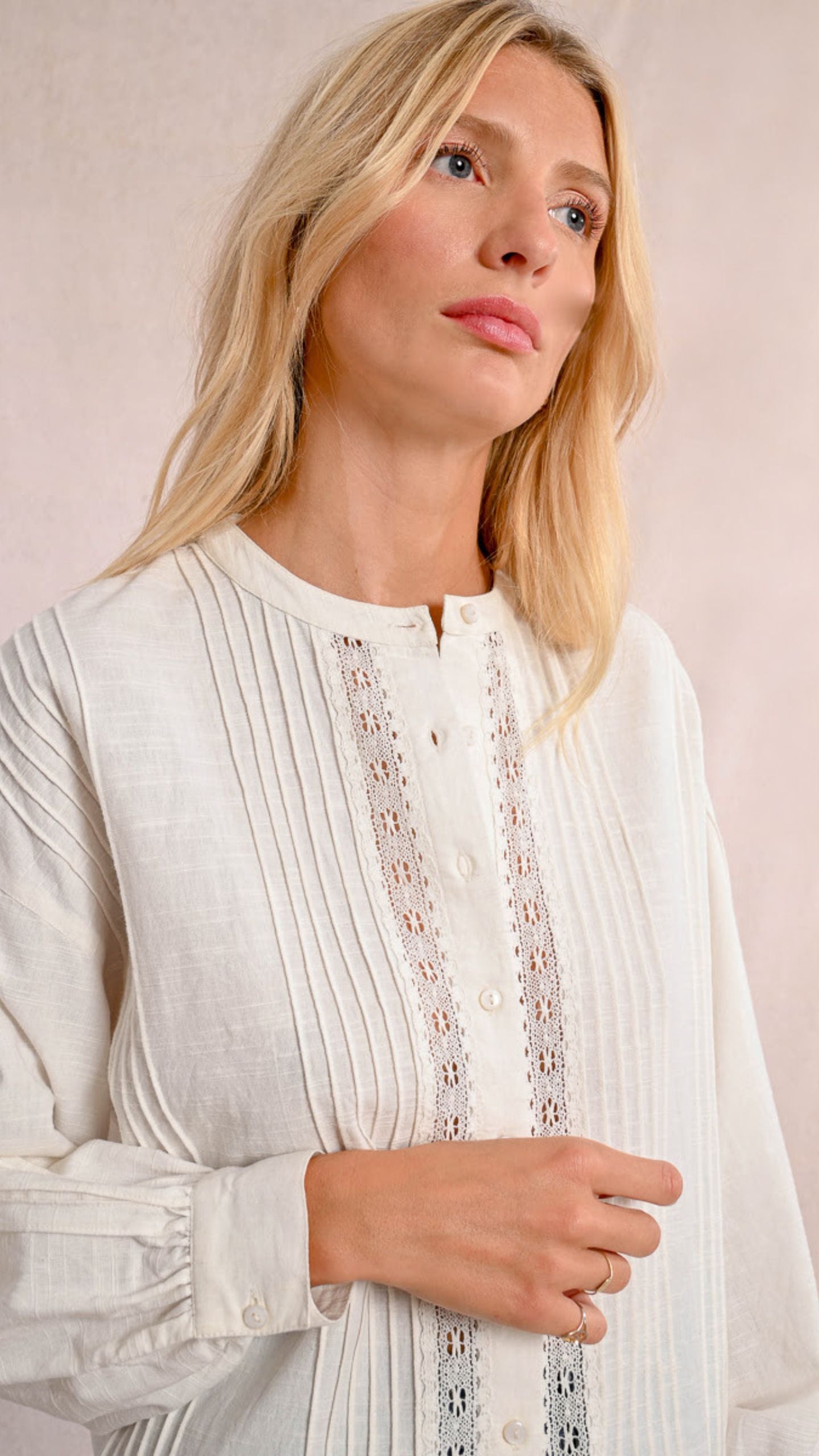 Pintuck Lace Insert Shirt