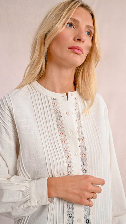 Pintuck Lace Insert Shirt